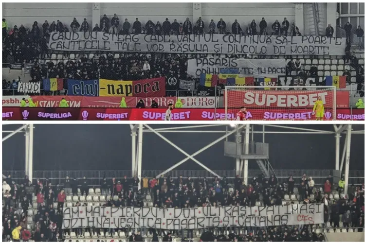 Fanii lui U Cluj și Dinamo, moment emoționant în memoria a doi ultrași: „Am mai pierdut doi ultrași pătimași / Odihnă veșnică Pasaris și Cățănaș”