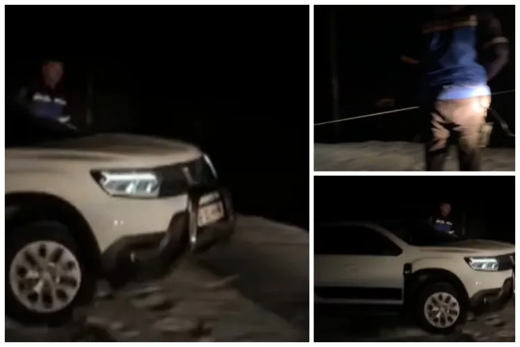 Trei turişti au rămas blocaţi cu maşina pe un drum îngheţat din Cluj, după lăsarea serii! Au fost salvați de jandarmi - VIDEO 