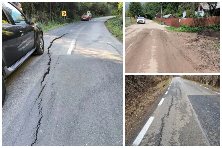 Drumuri afectate de alunecări de teren la Cluj! Au apărut fisuri și crăpături pe șosea care pun în pericol șoferii. Străzile vor fi reparate 