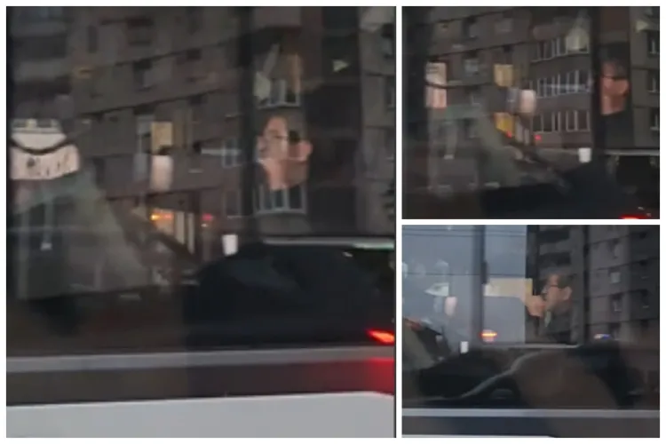 Scene incredibile în traficul din Cluj! Șofer de troleibuz, surprins în timp ce conduce relaxat, cu un picior pe bord - VIDEO 