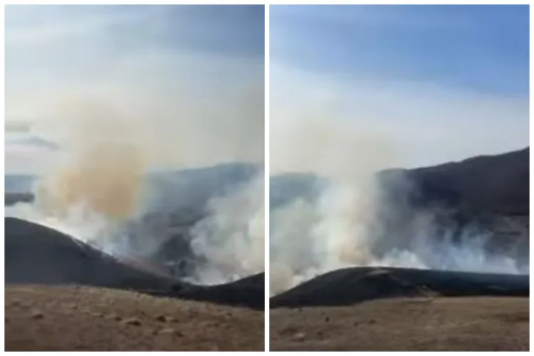 Cluj: Arde un deal de la intrarea în Cheile Turzii. Vântul extinde focul, iar terenul accidentat îngreunează intervenția VIDEO