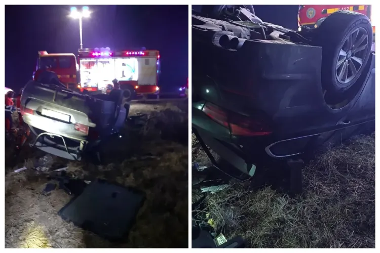 Cluj- Accident grav în această dimineață: Un tânăr a murit după ce s-a răsturnat cu mașina și a rămas încarcerat FOTO