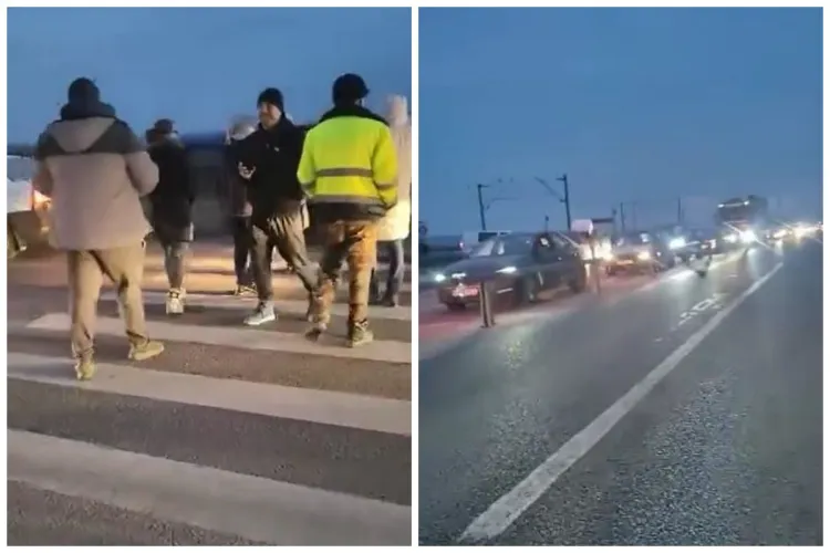 Cozi de kilometri de la Jucu până în Cluj: Localnicii au protestat din cauza parapeților de pe DN 1C și au traversat continuu pe trecerea de pietoni VIDEO