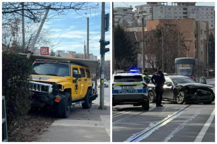 Cum s-a produs accidentul de pe strada Plopilor din Cluj, în urma căruia o femeie a ajuns la spital? Un Audi și un Hummer s-au ciocnit violent - VIDEO