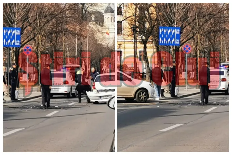 Accident în Cluj: Mașină a poliției, implicată într-un accident cu un BMW în spatele Teatrului Național din Cluj FOTO/VIDEO