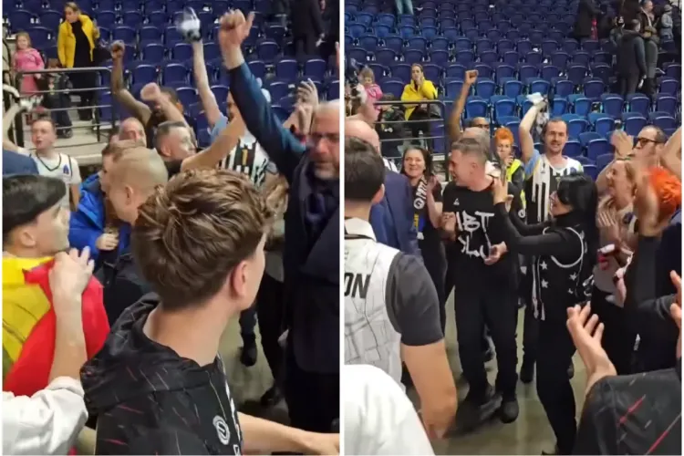 Sărbătoare MARE în urma victoriei! Jucătorii U-BT au cântat și au dansat cu suporterii veniți de la Cluj VIDEO