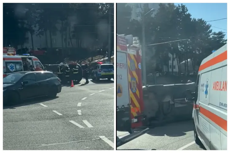 Accident în Cluj-Napoca, la capătul cartierului Mănăștur! O mașină s-a răsturnat în urma impactului cu un alt autoturism VIDEO/FOTO