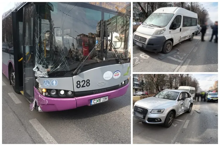 Accident pe strada Aurel Vlaicu din Cluj! Patru femei au fost transportate la spital, după ce un autobuz CTP și un Audi s-au ciocnit violent - FOTO 