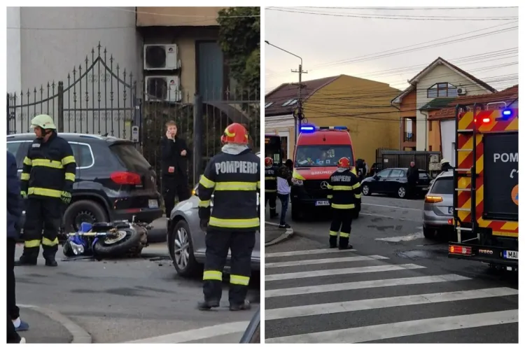 Cum s-a petrecut accidentul de pe strada Decebal, din Cluj, în care un motociclist a avut nevoie de îngrijiri medicale: Prioritatea a fost cauza! FOTO