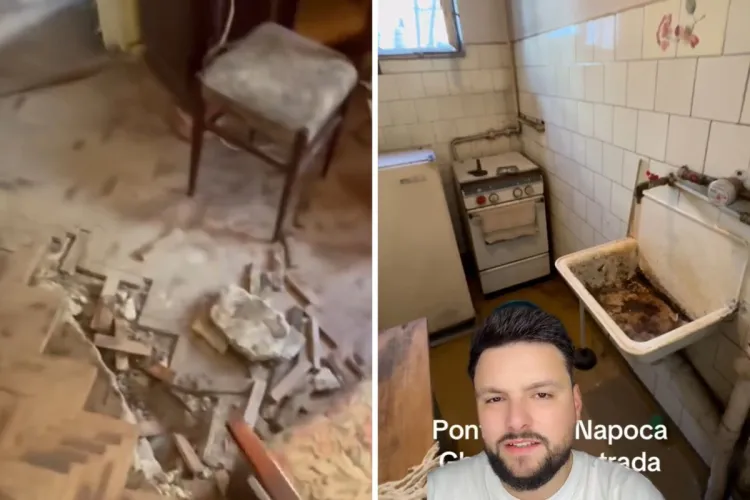 Apartament în stil „post-apocaliptic” din Cluj-Napoca, ironizat de Tzancă Uraganu: „Aici a despărțit Moise parchetul, ca să treacă gândacii” VIDEO