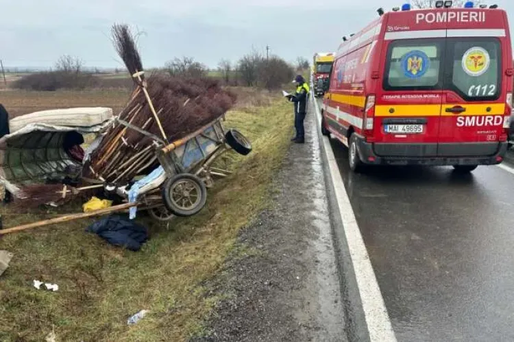 Accident rutier grav, provocat de un șofer din Cluj! Un bărbat a murit după ce un TIR-ul condus de tânărul de 23 de ani a lovit o căruță - FOTO  VIDEO