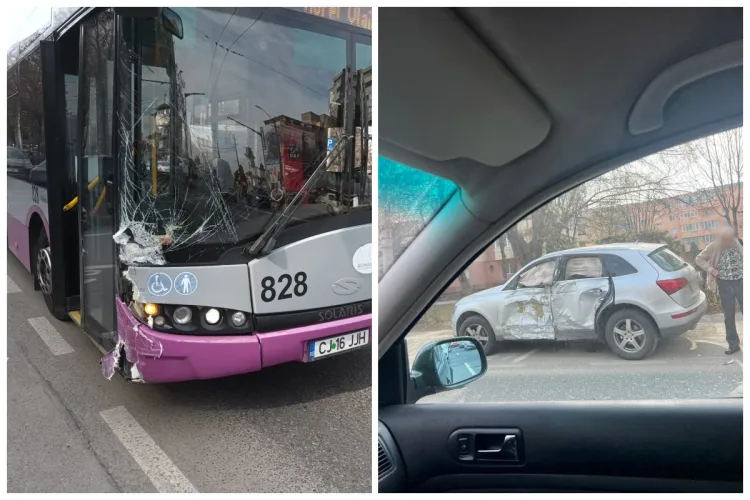 Cum s-a produs accidentul de pe strada Aurel Vlaicu din Cluj, în care a fost implicat și un autobuz CTP. Un șofer neatent a băgat 4 femei în spital - FOTO