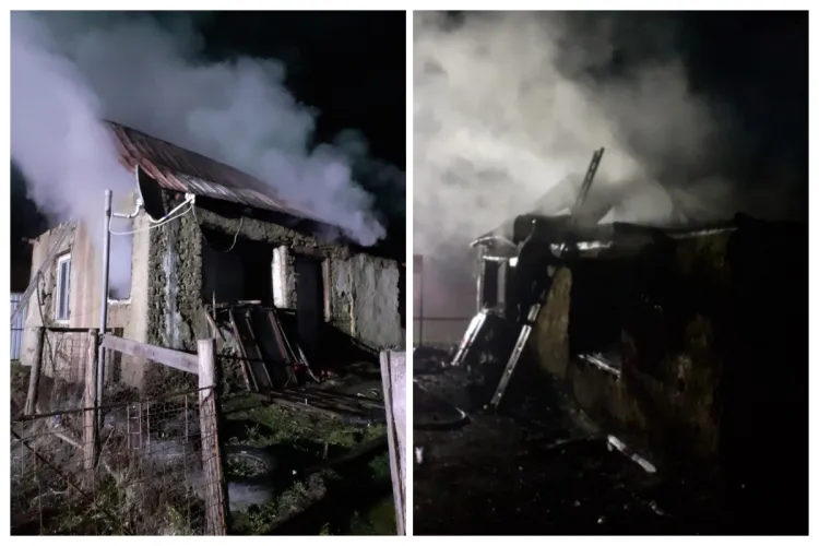 Cluj- Incendiu devastator: O casă a fost distrusă complet de flăcări. Risc mare de explozie din cauza a două butelii. De la ce a pornit totul FOTO