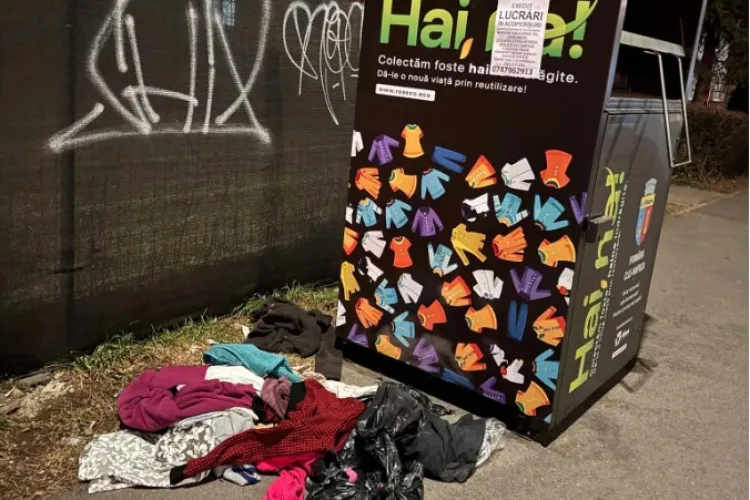 „Vestitorii primăverii” se plimbă cu toporul în mână prin Cluj-Napoca! Clujenii cer măsuri urgente: „Distrug containerele pentru reciclare haine”