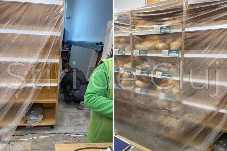 La Cluj, pâinea se vinde printre muncitori și praf! Un celebru magazin de panificație și-a șocat clienții la ultima renovare: „Ridică folia plină de praf”