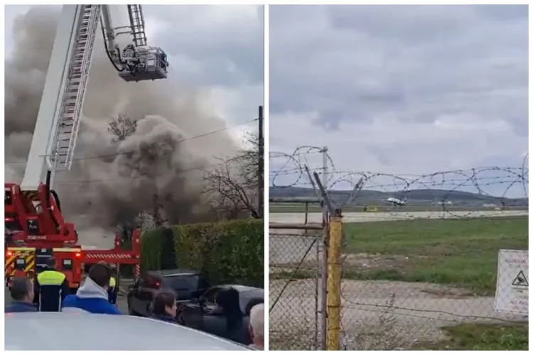 VIDEO Incendiul devastator care a avut loc la 20 de metri de Aeroportul Cluj. Două persoane cu arsuri au fost transportate la spital