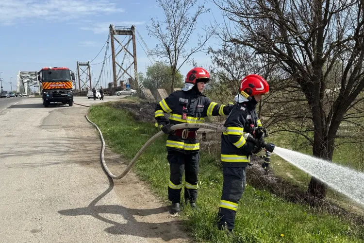Alba Iulia-Sebeș, în fum! Incendiu de vegetație scăpat de sub control. Pompierii au intervenit rapid FOTO