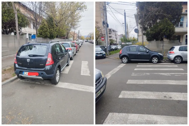 Cluj-Napoca: Elevi în pericol din cauza unei mașini parcate de două zile pe trecerea de pietoni FOTO