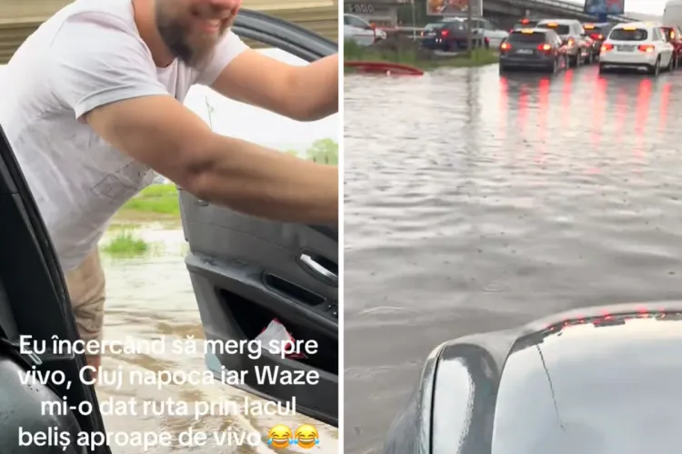 VIDEO Un șofer din Cluj a trecut de la volan la „vâsle”! S-a trezit într-o croazieră spontană în parcarea VIVO: „Waze mi-a dat ruta prin lacul Beliș”