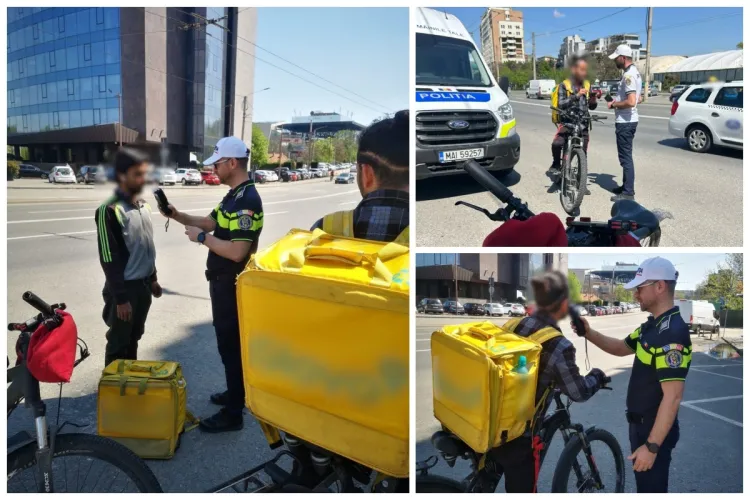 Livratorii pe bicicletă, luați în vizor de polițiștii din Cluj! N-au scăpat nici restul bicicliștilor sau pietonii. S-au împărțit amenzi URIAȘE  - FOTO 