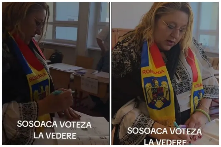 Diana Șoșoacă a făcut circ la vot. A refuzat să intre în cabină și i-a „votat” pe Corneliu Zelea Codreanu, Ceaușescu, Avram Iancu VIDEO