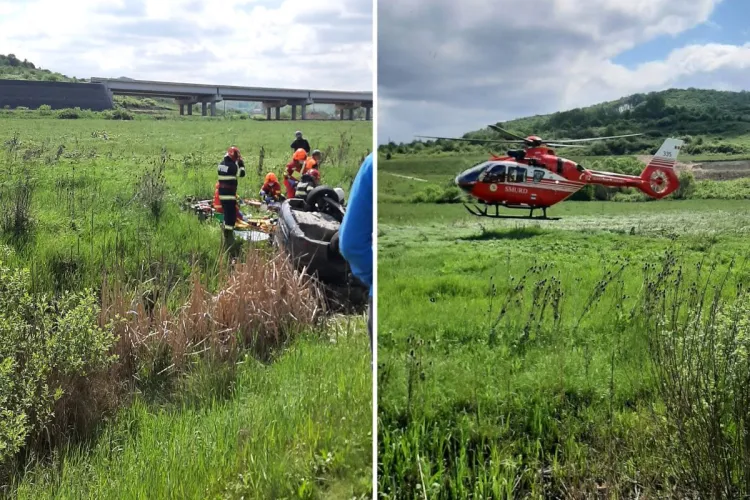 Accident grav în Cluj! Două persoane au murit și alte două sunt grav rănite. Pompierii au extras victimele dintr-o mașină răsturnată 