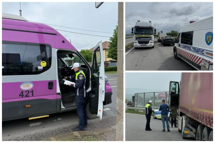 Transportatorii rutieri din Cluj, luați în vizor de polițiști! S-au împărțit amenzi de peste 50.000 de lei. Sute de șoferi, testați cu etilotestul FOTO