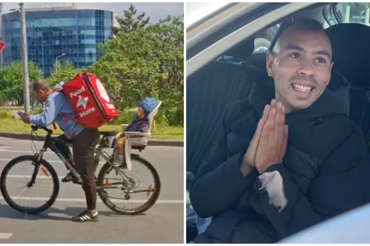 VIDEO Viața tăticului livrator, ce a emoționat România când își ducea la serviciu copilul pe bicicletă, SCHIMBATĂ complet. De unde a primit casă și mașină 