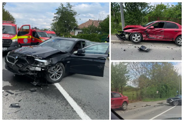Accident în Cluj-Napoca: Trei bolizi s-au făcut praf, iar o tânără a fost rănită și transportată de urgență la spital. Traficul e blocat VIDEO