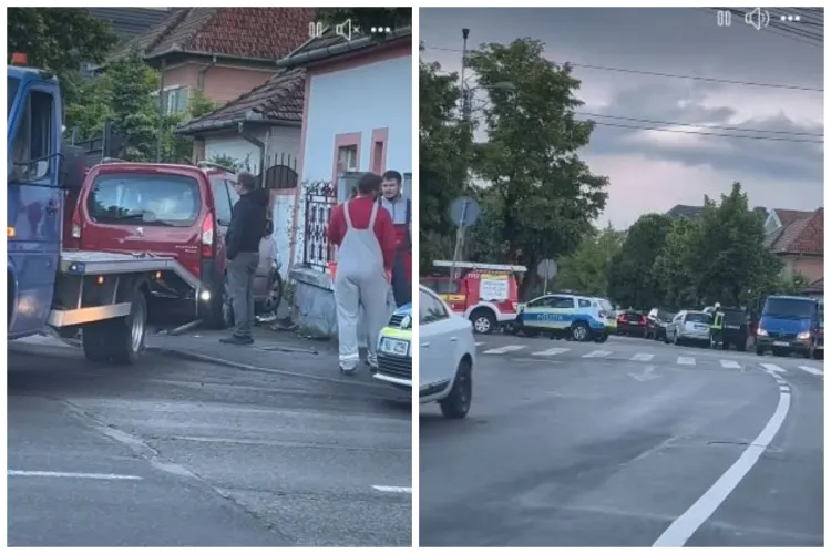 Accident în Cluj, pe Brâncuși. Un șofer nu a dat prioritate: A intrat în gardul de beton al unei case și în instalația de gaz/Pompierii asigură zona VIDEO