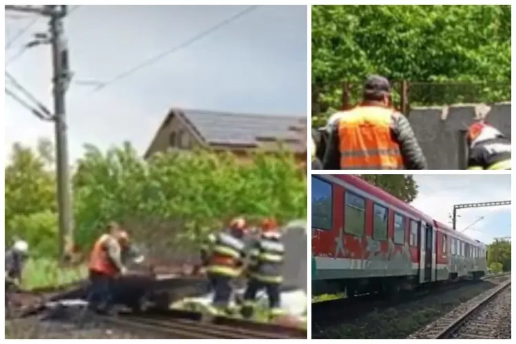 Furtuna a făcut ravagii în Cluj! Un acoperiș a ajuns pe calea ferată. Trenul a rămas blocat iar pasagerii și-au continuat drumul pe jos VIDEO