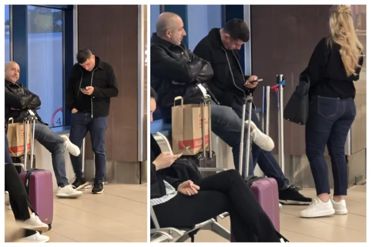 Afaceristul clujean Sile Pușcaș, surprins împreună cu George Simion pe Aeroport, în această dimineață. Plecau împreună cu avionul