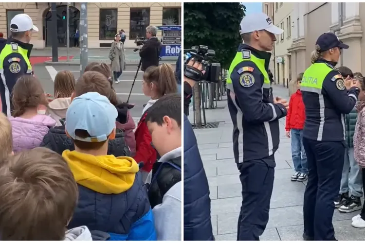 Cum încearcă polițiștii clujeni să-i țină în siguranță pe cei mici. Lecție direct în stradă VIDEO