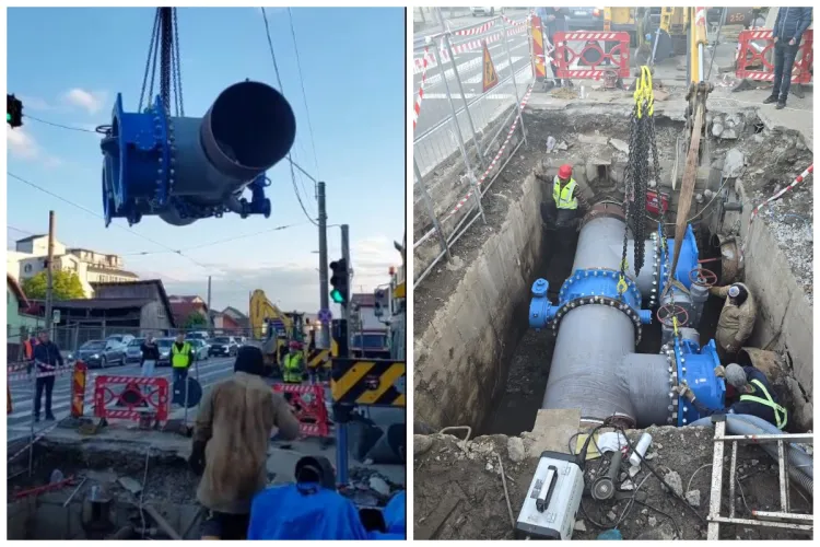 Se lucrează în ritm susținut pentru alimentarea cu apă a Clujului. Un ansamblu URIAȘ de vane și robineți a fost pus pe poziție VIDEO FOTO 