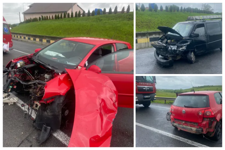Imagini dramatice de la accidentul cu trei mașini, produs pe drumul spre Cluj, în urmă cu puțin timp: Trei oameni răniți. O mașină complet distrusă  