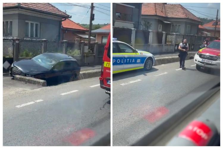 Cluj: Accident în Baciu. Trafic îngreunat, după ce o mașină a zburat în șanț: Se circulă bară la bară. Coloană de mașini până la ieșirea din Baciu VIDEO 