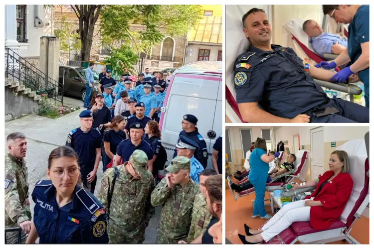 Gest superb de solidaritate al „oamenilor în uniforme” la Cluj: Peste o sută au stat la coadă să doneze sânge. Prefecta Clujului li s-a alăturat FOTO