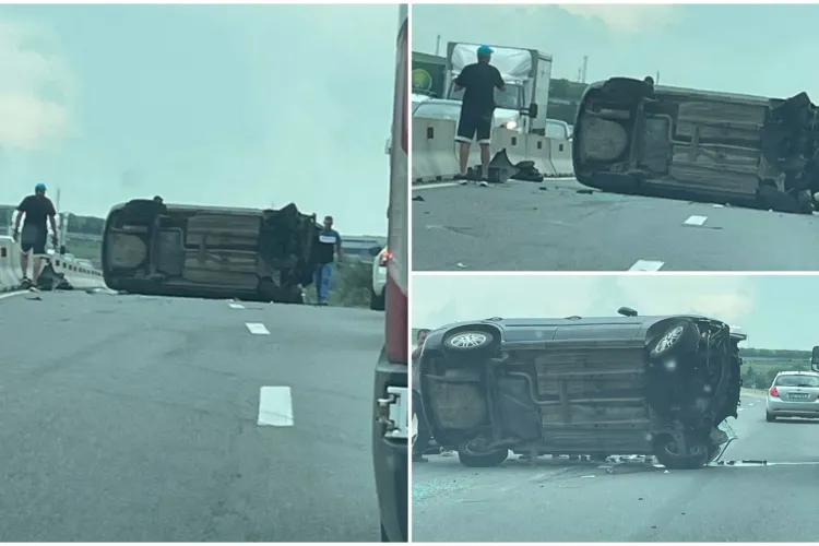 Accident grav la intrare în Mărtinești! O mașină s-a răsturnat, ISU a intervenit de urgență cu descarcerarea și SMURD-ul!