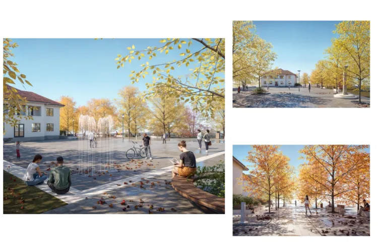 Apahida va avea o piațetă centrală MODERNĂ. Zonă verde cu spații de relaxare, fântână arteziană vara și brad de Crăciun iarna FOTO