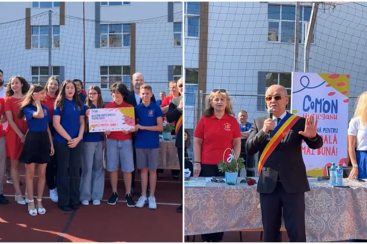 Concursul de bugetare participativă Com'ON a ajuns la final, elevii și-au prezentat proiectele. Emil Boc le-a înmânat cecul de 5.000 de euro