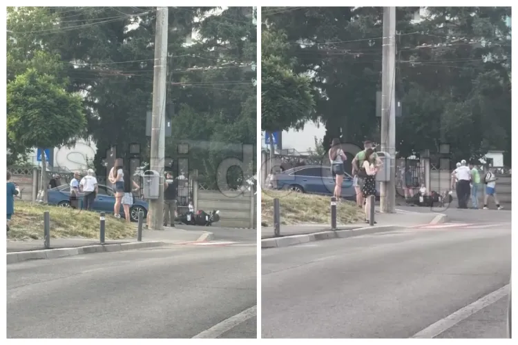 VIDEO Accident în Cluj-Napoca, lângă Baza sportivă Gheorgheni. Un motociclist a fost transportat de urgență la spital 
