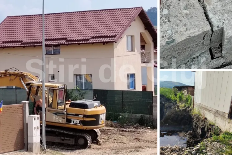 Mai multe case de pe o stradă din Gherla sunt la un pas de prăbușire: „S-au dat autorizații pentru utilaje mici, dar se lucrează cu unele uriașe” FOTO