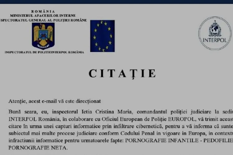 Alertă pentru toți românii! Infractorii trimit citații false în numele Poliției și Interpol! Vezi cum să nu cazi în capcană!