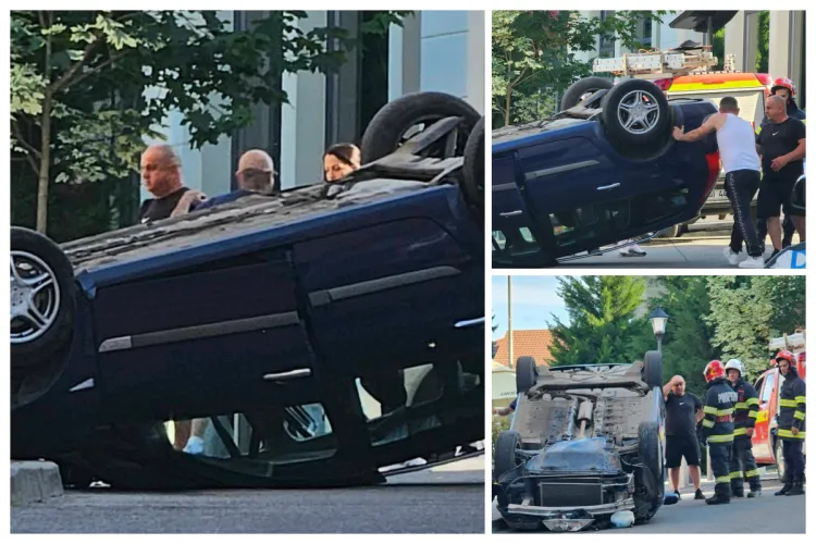 Noroc cu carul au avut doi clujeni, implicați într-un accident la Dej! S-au răsturnat spectaculos cu mașina și niciunul nu a pățit nimic FOTO