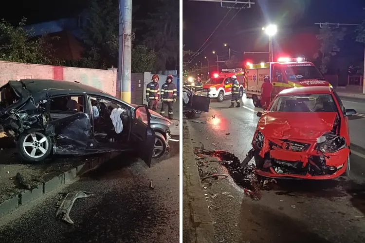Accident la miezul nopții în Cluj! Două mașini făcute praf pe Traian Vuia! O femeie de 60 de ani și un tânăr de 25, transportați la spital FOTO