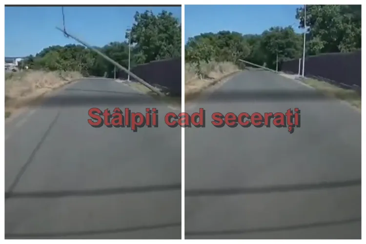 VIDEO Moment șocant la Cluj: Doi stâlpi s-au prăbușit unul după altul. Erau să cadă peste o mașină UBER cu clientă în ea: „La 112 credeau că sunt drogat”