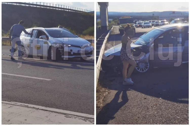 Accident la intrarea în Gilău, Cluj: Un taxi și o mașină s-au făcut praf! Un echipaj SMURD a mers de urgență spre accident/ Trafic îngreunat FOTO