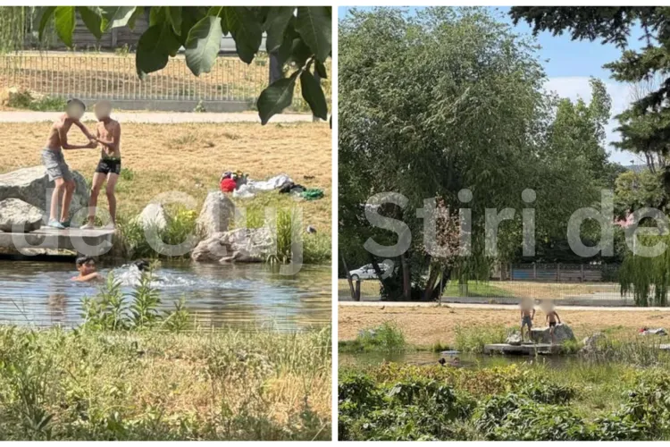 Aquapark doar pe hârtie, dar un pericol real în parc! Copiii din Cluj recurg din nou la bălăceală improvizată în parcul Feroviarilor FOTO/VIDEO