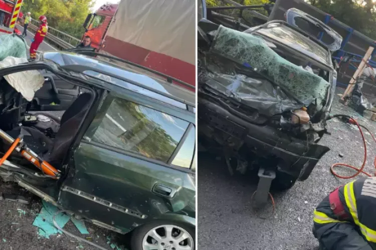 Circulație paralizată după un accident grav. Echipajele de intervenție, mobilizate de urgență. O persoană a murit, iar alta a ajuns la spital