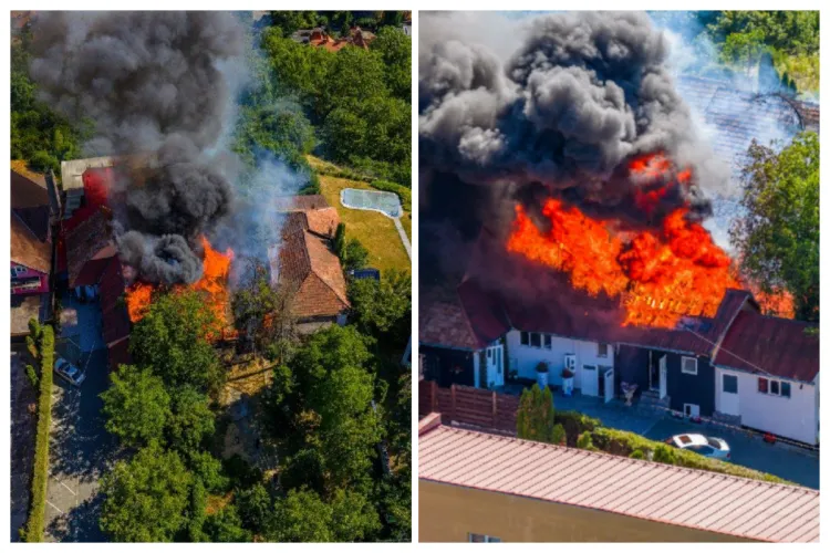 S-a tras linie la incendiul de pe Cetățuie de la restaurantul Panorama del Baron, din Cluj: Au ars două locuințe, acoperișul restaurantului, o anexă VIDEO